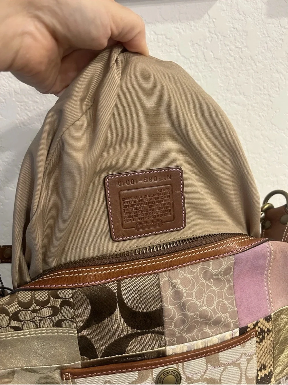 Rare Vintage Coach Y2K Patchwork Leather Trim Hobo Bag 10019 Brown Gold Pink